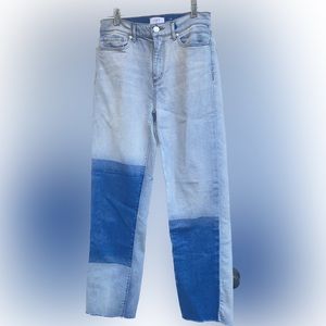 Ann Taylor Outlet Sz 0 High Rise Straight Jeans Frayed Hem Block- Dyed Lt Wash